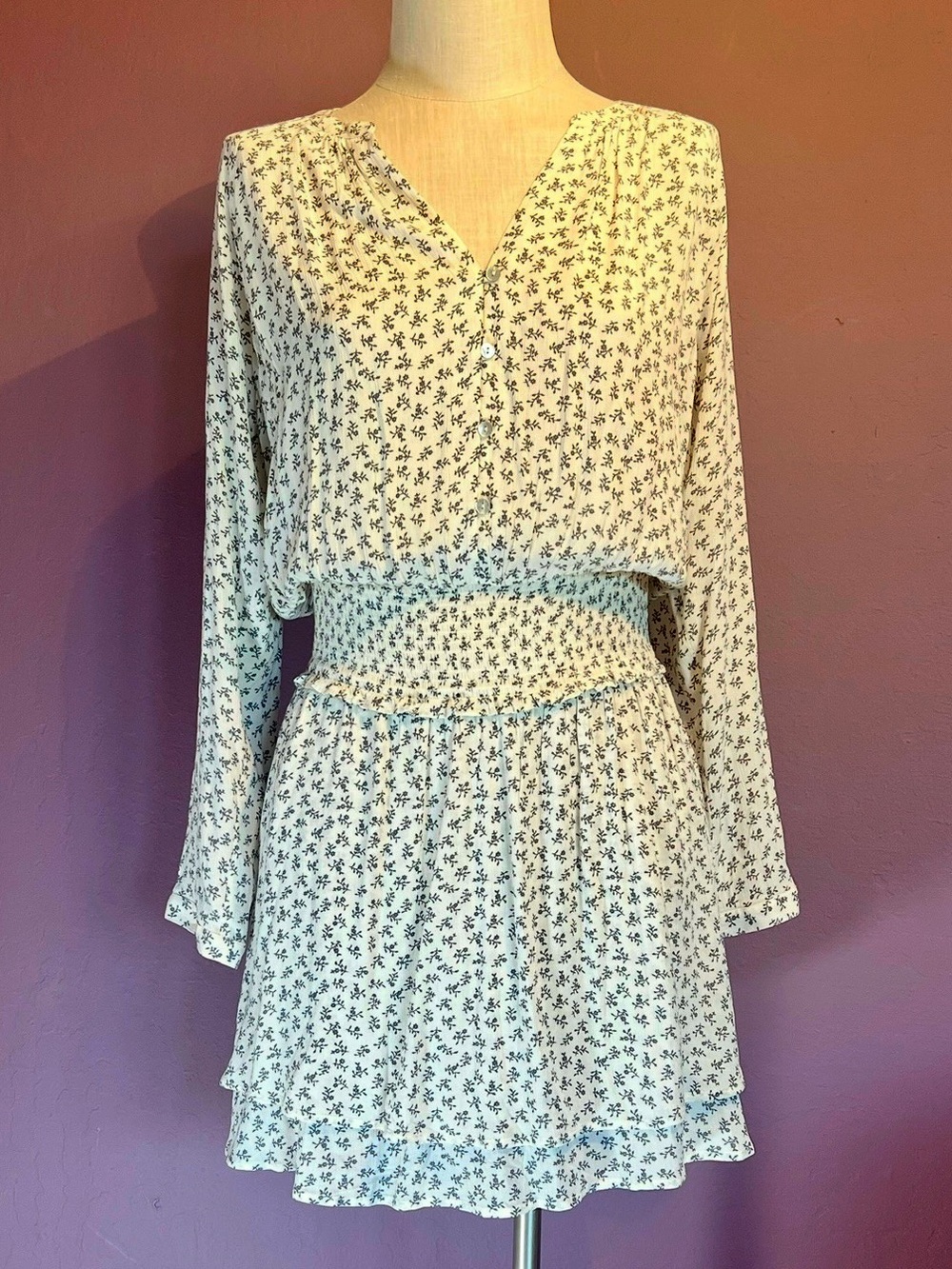 🩶Rails Jasmine Floral Long-Sleeve Smocked Waist Mini Dress - Picture 2 of 7